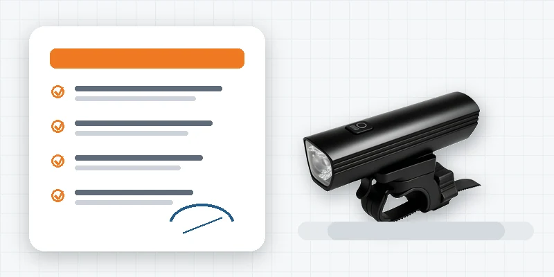 Custom bicycle light development brief with product sample and specification checklist
