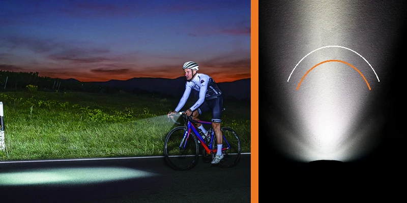 Bicycle front light beam pattern and nighttime road visibility evaluation