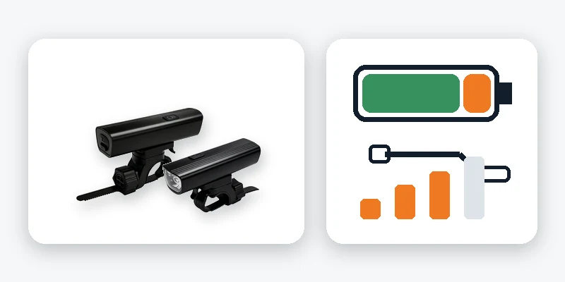 Rechargeable bike light battery runtime and USB Type-C charging concept