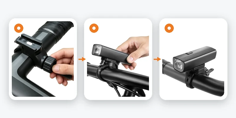 Bike light mounting system installation and secure handlebar fit