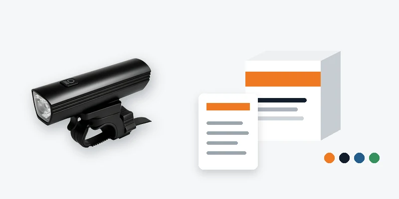 Custom bike light branding packaging and product document preparation