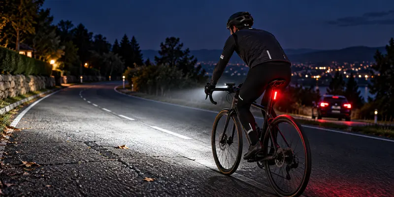 Bike lights for night riding providing road illumination and rear visibility