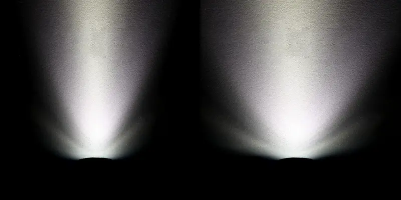 Comparison of narrow and wide bicycle light beam patterns