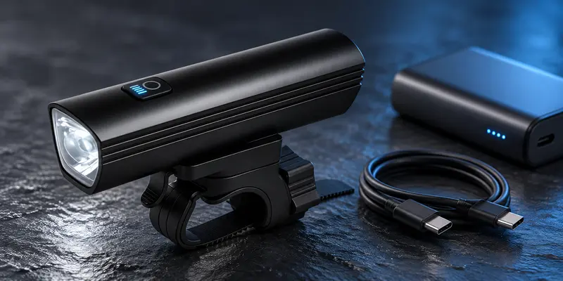 Rechargeable bicycle front light with USB Type-C cable and power bank
